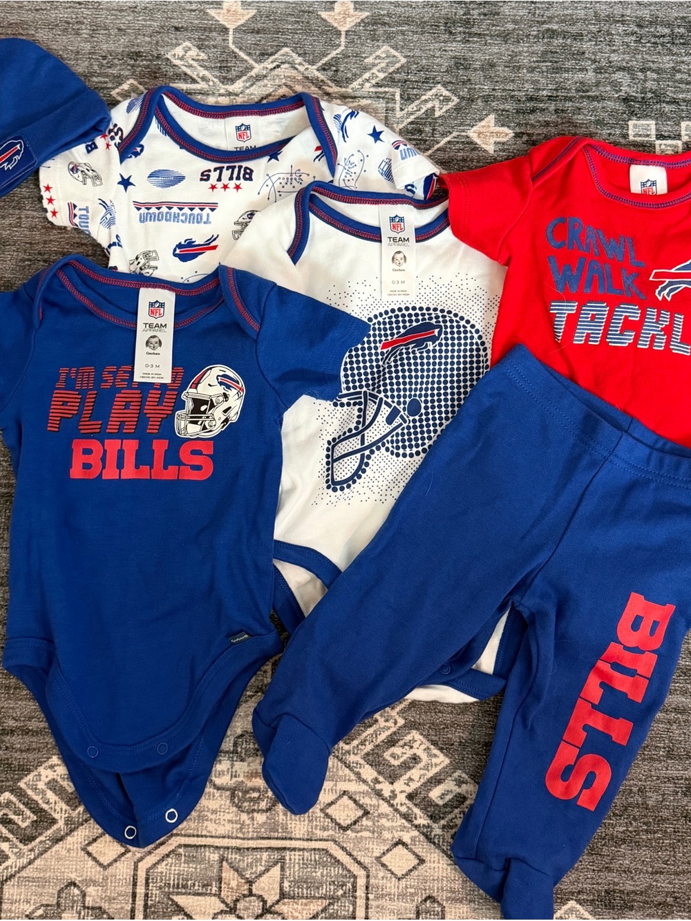 Bundle of Buffalo Bills Baby 0-3 Months- Blue/Red/White